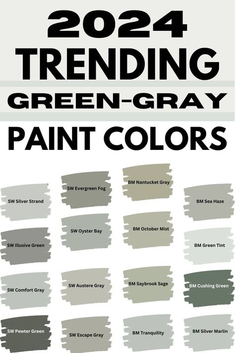 Green Gray paint colors that are trening for 2024 Green Gray Paint Colors, Green Gray Paint, Gray Paint Colors Sherwin Williams, Gray Paint Colors, Green Grey Paint, Exterior House Colors Combinations, House Paint Color Combination, Stone Exterior, Exterior House Paint Color Combinations