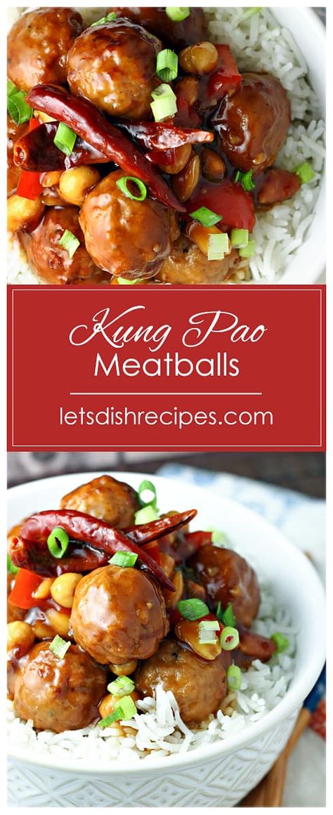 Kung Pao Meatballs Kung Pao Meatballs, Slow Cooker Frozen Meatballs, Frozen Meatball Recipes, Crock Pot Soups, Slow Cooker Asian, Slow Cooker Soups, Glazed Meatballs, Slow Cooker Teriyaki, Serve Over Rice