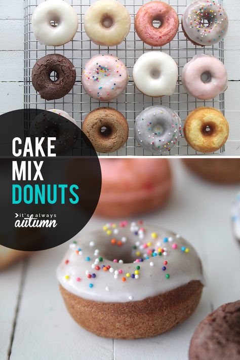 Mini Cake Mix Donuts {Baked, not Fried!} - It's Always Autumn Baked Cake Mix Donut Recipe, Mini Donut Maker Recipes, Strawberry Dumplings, Cake Mix Donuts Recipe, Donut Maker Recipes, Mini Donut Maker, Mini Donut Recipes, Cake Mix Donuts, Mini Donuts Maker