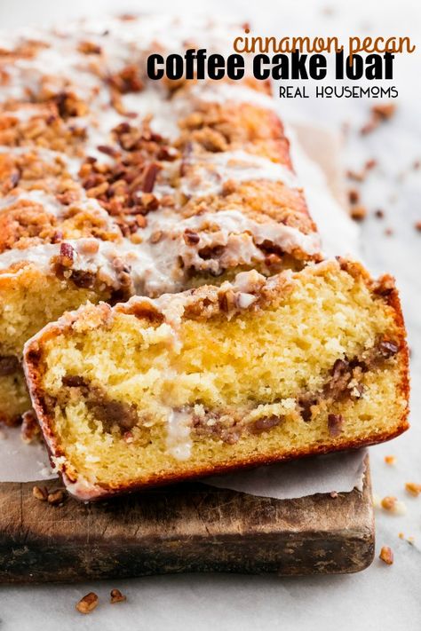 Cinnamon Pecan Coffee Cake Loaf is moist, flavorful, and easy to make. Perfect for special occasions and holiday mornings! Coffee Cake Loaf, Pecan Coffee Cake, Cake Recipe Easy, Apple Crumb Cakes, Coffee Cake Recipes Easy, Cake Loaf, Cinnamon Coffee Cake, Cinnamon Pecans, Sour Cream Coffee Cake