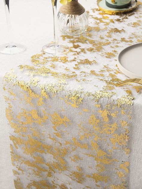 Gold Collar Fiber Graphic Embellished Event & Party Supplies Golden Table, Gold Table Runners, Tafel Decor, Table Flag, Party Table Cloth, Christmas Runner, Candle Light Dinner, Gold Table, 50th Wedding Anniversary