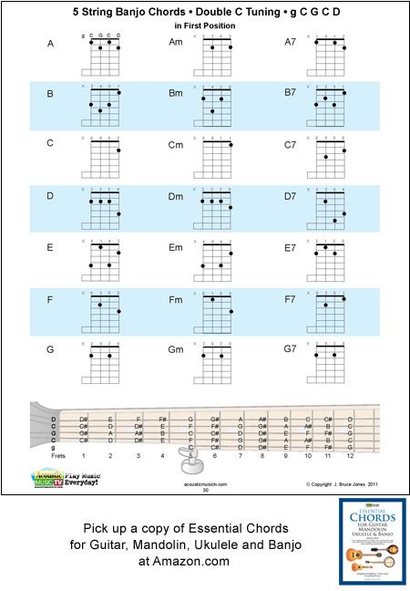 5 string banjo chord fingering charts, Double C Tuning g, c, g, c, d Bass Scales, Banjo Chords, Banjo Tabs, Banjo Lessons, Bass Guitars For Sale, Guitar Theory, Piano Chords Chart, Banjo Music, Hammered Dulcimer