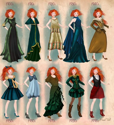 Merida in 20th century fashion by BasakTinli by BasakTinli.deviantart.com on @DeviantArt Fashion Croquis, Disney Brave, Disney Princess Fashion, Images Disney, Disney Nerd, Want To Draw, 20th Century Fashion, Princesa Disney, Modern Disney