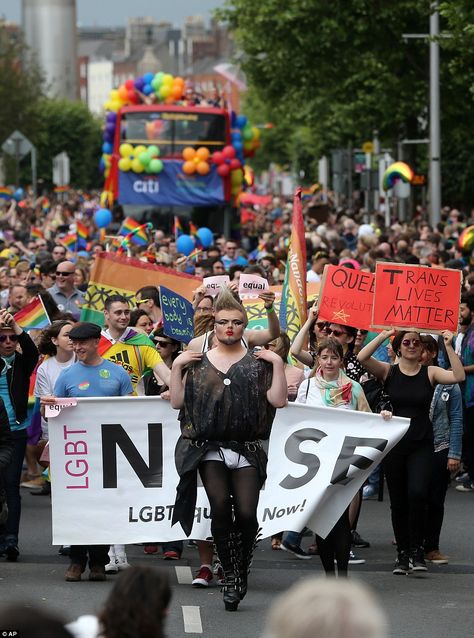 Dublin: The LGBT march on the streets of Dublin in a country which was previously known for its intolerance but which recently passed a law allowing gay marriage after a national referendum showed how far the public's attitudes have come London Theme, Parade Dress, Community Show, Gay Pride Parade, Alan Turing, Black Umbrella, International Festival, London Today, Gay Marriage