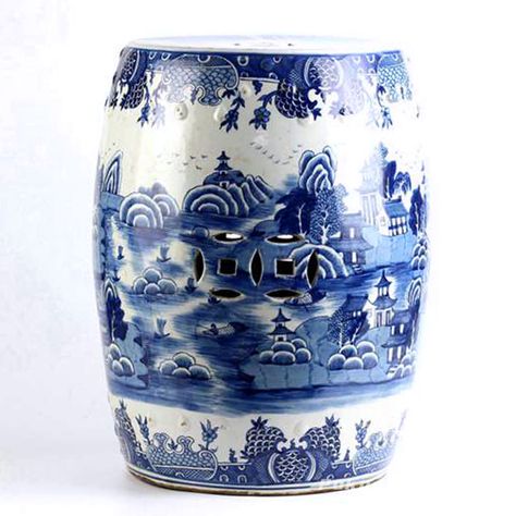 South China water town pattern hand made ceramic blue white patio seat Sunroom Garden, Village Scenery, Ceramic Garden Stools, Garden Seat, Ceramic Stool, Ceramic Garden, Accent Stools, The Enchanted Home, Enchanted Home