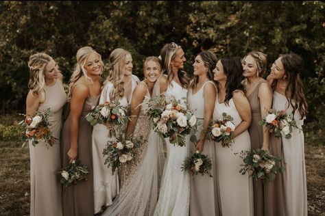 Gold And Tan Bridesmaid Dresses, Tanbridesmaid Dresses, Tan Neutral Wedding Colors, Beige Taupe Wedding, Brown Tan Beige Wedding, Earth Tone Wedding Bridesmaid Dresses, Neutral Wedding Colors Bridesmaid Dress, Taupe Mismatched Bridesmaids, Cream Tan Bridesmaid Dresses