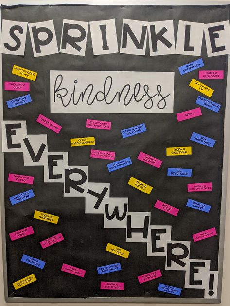 Sprinkle Kindness Everywhere Bulletin Board Kindness Counts Bulletin Board, Act Of Kindness Bulletin Board Ideas, Kindness Is Cool Bulletin Board, Linked Together By Kindness And Love Bulletin Board, Kindness Matters Bulletin Board, Positivity Boards At Work, Sprinkle Kindness Like Confetti Bulletin Board, Bulletin Board Ideas Kindness, Random Acts Of Kindness Bulletin Board Ideas