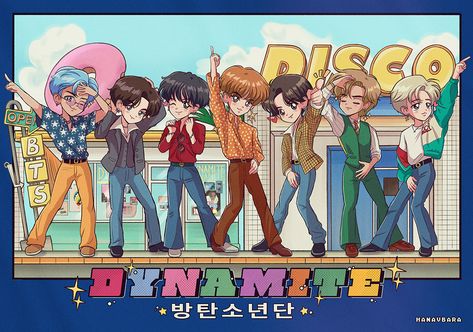 Bts Dynamite, 90 Anime, Anime Poster, Kpop Posters, Bts Drawings, 90s Anime, Bts Chibi, Bts Fans, Kpop Fanart