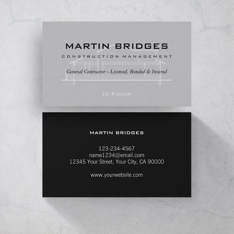 Modern General Construction Business Card - business card General Contractor Business, Contractor Business, Handyman Business, Cute Business Cards, Construction Business Cards, Framing Construction, Vertical Business Cards, General Construction, Construction Business