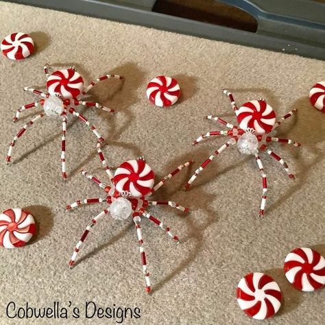 Peppermint Ornament, Nightmare Before Christmas Tree, Christmas Spider, Peppermint Christmas, Beaded Spiders, Ugly Xmas Sweater, Christmas School, Christmas Bead, Button Crafts