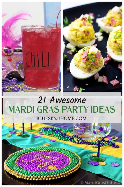 Are you planning a Mardi Gras party? Here are 21 Mardi Gras Party include great dishes, drinks and decorations for your next event. Mardi Gras Party Ideas, Blueberry Margarita, Mardi Grad, Mardi Gras Party Decorations, Ramos Gin Fizz, Madi Gras, Buffet Table Decor, Mardi Gras Food, Pretty Cocktails