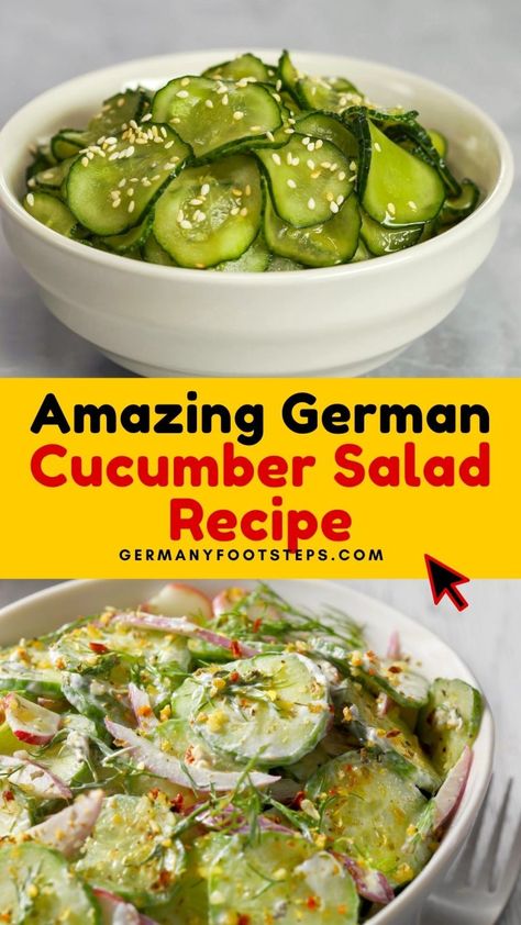 Immerse yourself in the vibrant flavors of German cucumber salad recipes, from the traditional German cucumber salad gurkensalat to variations with sour cream or dill, and discover why this dish is a year-round delight. By visiting our website, you can gain the knowledge to make these refreshing German cucumber salad with sour cream and German cucumber salad with dill recipes right in your kitchen. Make sure to save this pin now, so you won't miss out on these mouthwatering inspirations. Cucumber Orzo Salad, German Cucumber Salad Vinegar, German Salad Recipes, German Cucumber Salad Recipes, Cucumber Salad With Dill, Salad With Sour Cream, Cucumber Salad Recipes, German Salads, German Appetizers