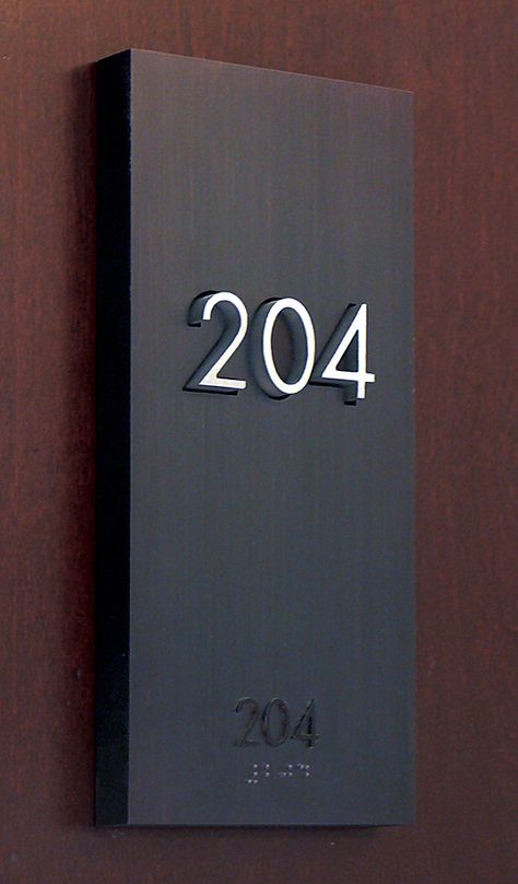 The Montana Residence, Signage hotel room number by Gatemark Design Ada Signage, Hotel Signage, Room Signage, Door Signage, Wayfinding Signs, Wayfinding Design, Exterior Signage, Hotel Door, Interior Signs