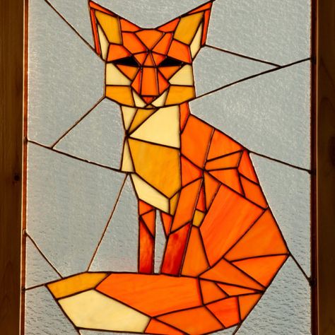 Fox Window, Stained Glass Fox, Geometric Fox, Stained Glass Mirror, Monochromatic Art, Stained Glass Patterns Free, Geometric Shapes Art, Stained Glass Window Panel, Glass Art Projects