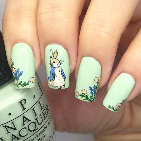 Peter Rabbit Nails, Rabbit Nails, Rabbit Nail Art, Animal Nail Designs, Eye Nail Art, Cow Nails, Animal Nails, Easter Nails, Nail Art Inspiration