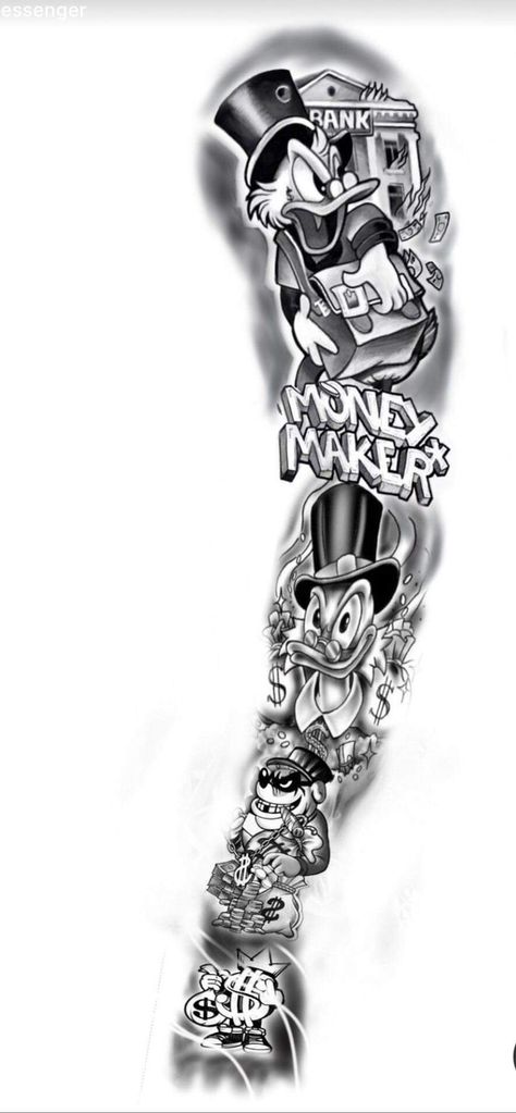 Money Arm Tattoos Men's, Goon Mask Tattoo Design, Sketch Tattoo Design Simple, Cartoon Horror Characters Tattoo, Scruge Mcduck Tattoos, Money Theme Tattoo, 904 Tattoo, Full Leg Tattoo Men Design, Money Maker Tattoo Design