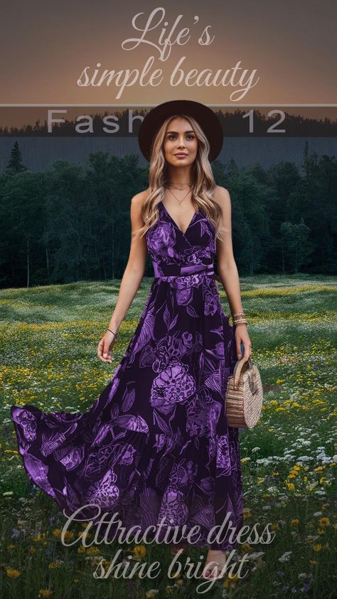 dress brokat modern Bohemian Lavender V-neck Maxi Dress, Fashion For Summer, Rosemary Green, Dresses Casual Boho, Sukienki Maksi, Chic Black Dress, Natural Aesthetics, Attractive Dresses, Perfect Cocktail Dress