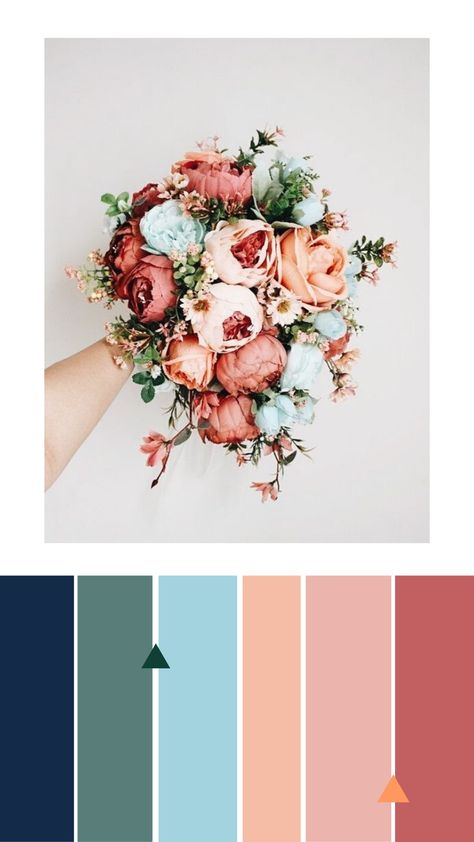 Dusty Blue Coral Peach Wedding, Light Fall Colors Wedding Ideas, Navy And Pastel Wedding, Wedding Color Schemes April, Navy Blue Wedding Colors Palette, Spring Mountain Wedding Colors, July Wedding Color Palette, Navy And Peach Wedding, Navy Blue Wedding Theme Color Schemes