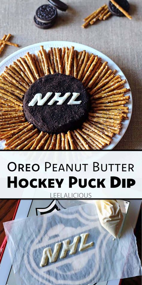 Oreo Peanut Butter Dip - Hockey Food Recipe » LeelaLicious Hockey Snacks, Hockey Food, Tournament Food, Oreo Peanut Butter, School Birthday Treats, Party Side Dishes, Peanut Butter Dip, Hockey Party, Hockey Birthday