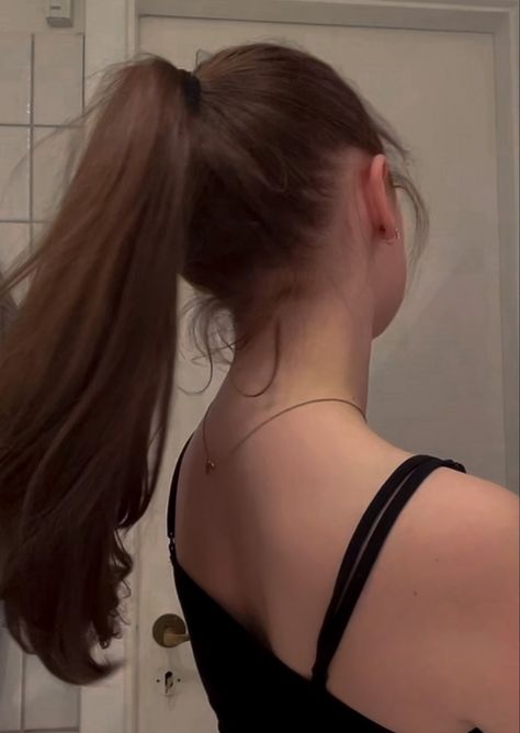 High Ponytail Brown Hair, Brunette Hair Ponytail, Brunette Ponytail Aesthetic, High Ponytail Brunette, Ponytail Aesthetic Faceless, Brown Ponytail Aesthetic, Long Brown Ponytail, Brown Hair Ponytail Aesthetic, Long Brown Hair Ponytail