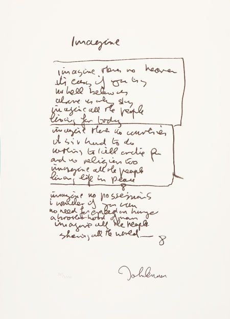 Beatles-Related - John Lennon "Imagine" Lyrics Lithograph.... Music | Lot #46428 | Heritage Auctions Imagine Lyrics, John Lennon Lyrics, Imagine Song, John Lennon Imagine, John Lennon Quotes, Beatles Lyrics, Imagination Quotes, Imagine John Lennon, Beatles Songs