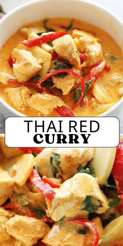 Thai Red Curry is a must-try if you love an aromatic blend curry paste, creamy coconut milk, and just the right amount of heat. This authentic red curry recipe with chicken uses simple, store-bought ingredients and takes only 20 minutes from prep to dinner table. Malaysia Recipes, Red Curry Recipe, Takeout Recipes, Recipe With Chicken, Best Comfort Food Recipes, Rasa Malaysia, Food Innovation, Takeout Food, Paste Recipe