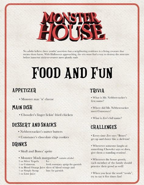 Monster House Dinner And Movie, Halloween Movie Food Ideas, Horror Movie And Dinner Theme, Halloween Movie And Dinner Theme, Casper Food Ideas, Halloween Themed Dinner And Movie, Dinner And A Movie Halloween, Movie Themed Dinner Ideas Halloween, Halloween Dinner Movie Night