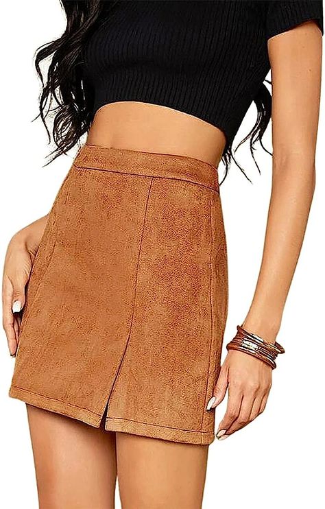 This skirt comes in 16 colors and ranges from size S-XL. It's made with 95% Polyester and 5% Spandex. It's lightweight and comfortable. It has no lining. #ad Short Mini Skirt, Comfy Skirt, Body Skirt, Faux Suede Skirt, Velvet Mini Skirt, Suede Mini Skirt, A Line Shorts, Half Skirt, A Line Mini Skirt