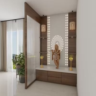 Simple Mandir Design For Home And Small Flats In 2024 - Livspace Simple Mandir Design, Room Mandir Design, Modern Mandir Design, Pooja Room Ideas Indian Modern, Modern Mandir, Pooja Room Interior, Pooja Room Door, Wooden Mandir, Mandir Designs