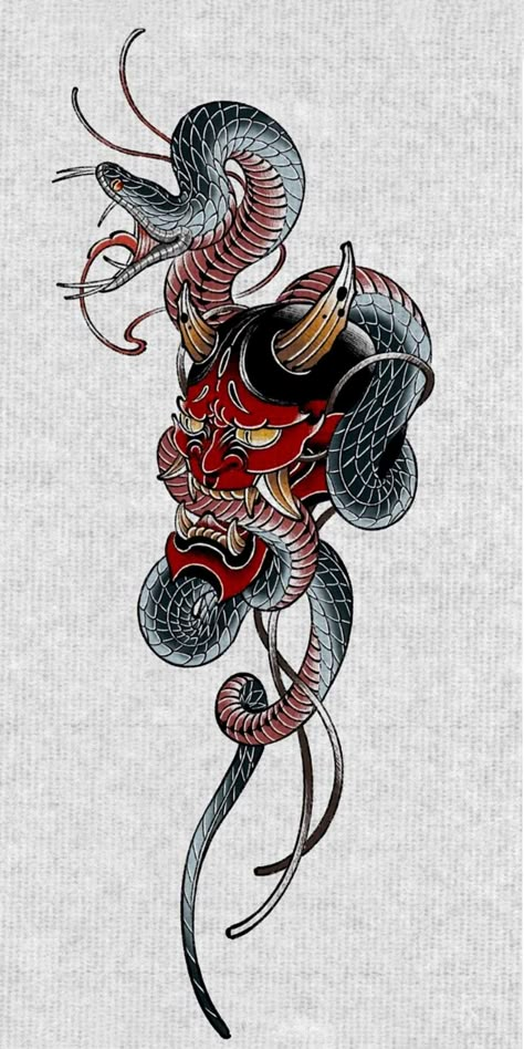 Dragon And Snake Tattoo, Japanese Snake Tattoo, Traditional Japanese Tattoo Designs, Oni Tattoo, Tattoo Japanese Style, Snake Tattoos, Snake Dragon, Japanese Dragon Tattoo, Japanese Dragon Tattoos