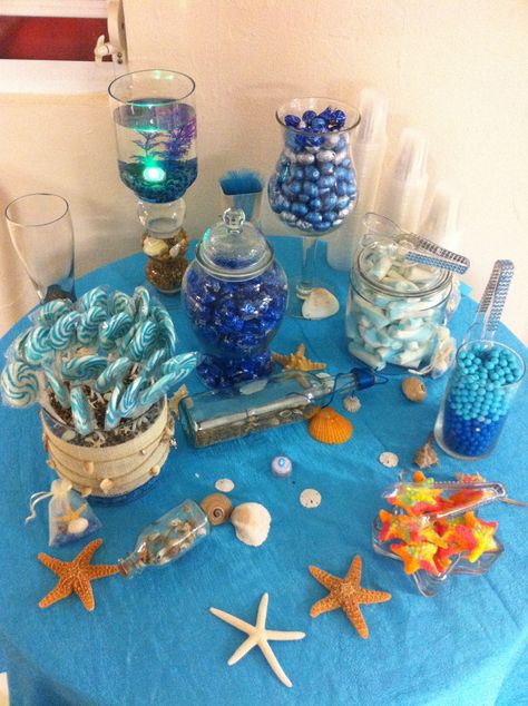 CANDY BAR Baby Shower Themes For Boys, Beach Centerpieces, 2023 Beach, Ocean Theme Party, Jasmine Bridal, Ocean Birthday, Sea Baby Shower, Sea Birthday Party, Mermaid Parties