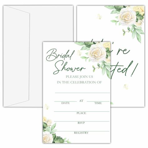 PRICES MAY VARY. Pack of 25: Each package includes 25 elegant bridal shower invitation cards paired with 25 matching envelopes. Bridal Shower Invitations: Capture the essence of your celebration with our chic bridal shower invites, each measuring approximately 4 x 6 inches. Quality Bridal Shower Party Supplies: Crafted from high-quality paper, these bridal shower party invitation cards are robust, durable, and offer a smooth surface for easy writing. Perfect for enhancing your celebration. Elega Chic Bridal Showers, Elegant Bridal Shower, Easy Writing, Floral Invitation, Greenery Wedding, Shower Party, Bridal Shower Invitations, Shower Invitation, Engagement Party