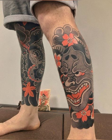 Trad Tattoo Sleeve, Japanese Leg Sleeve, Japanese Traditional Tattoo, Japanese Leg Tattoo, Tatts Ideas, Shin Tattoo, Japanese Legs, Traditional Tattoo Design, Calf Sleeve