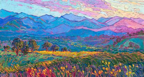 Coastal Range Willamette Valley Oregon mountains landscape oil painting for sale by impressionist master Erin Hanson. Mountains Dark, Colorado Painting, American Impressionism, Erin Hanson, Contemporary Impressionism, Oil Painting For Sale, Impressionism Painting, Impressionism Art, Mountain Paintings