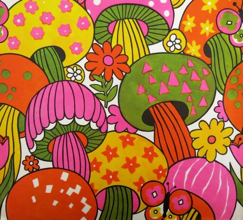 Vintage Gift Wrap Mushrooms circa 1970s | Maker unknown | Heather David | Flickr 70 Patterns Design, Vintage Gift Wrap, 60s Art Vintage, 70s Mushroom Art, 1970s Illustration, 1970 Wallpaper, 70s Mushroom, Hippy Art, 60s Print