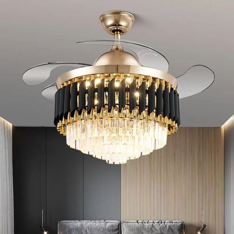 Fan Chandelier, Remote Control Light, Minimalist Lighting, Round Chandelier, Chandelier Light, Ceiling Fan Chandelier, Fan Lamp, Ceiling Fan With Remote, Gold Chandelier