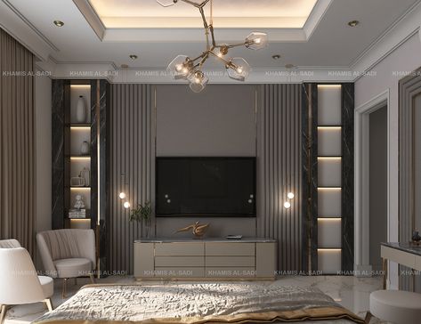 Modern Tv Room, Bedroom Tv Wall, Living Room Tv Unit Designs, Tv Room Design, Modern Luxury Bedroom, Luxury Bedroom Design, Tv In Bedroom, Luxury Bedroom Master, Tv Wall Design