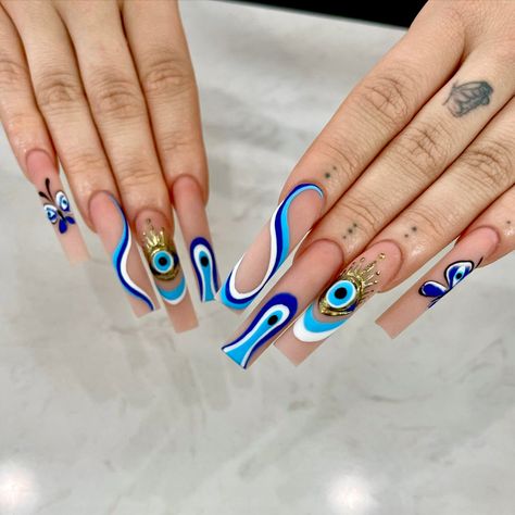 Ojo Nails, Valentine Nail Design, Nail Art Designs 2023, Summer Nails Ideas, Nail 2024, Valentines Nail, Evil Eye Nails, Valentine Nail, Diy Acrylic Nails