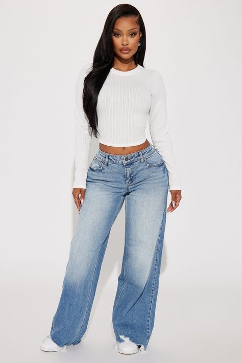 Dahlia Baggy Jeans - Medium Wash College Campus Outfit, Campus Outfit, Fashion Nova Outfits, Loungewear Women, Fashion Nova Jeans, White Sweater, Womens Loungewear, Baggy Jeans, Rompers Women