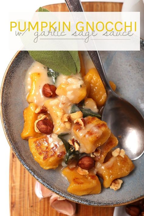 Vegan Pumpkin Gnocchi, Sage Sauce, Best Vegan Cheese, Pumpkin Gnocchi, Vegan Pumpkin Recipes, Savory Pumpkin Recipes, Vegan Holiday Recipes, Pumpkin Pasta, Vegan Holiday