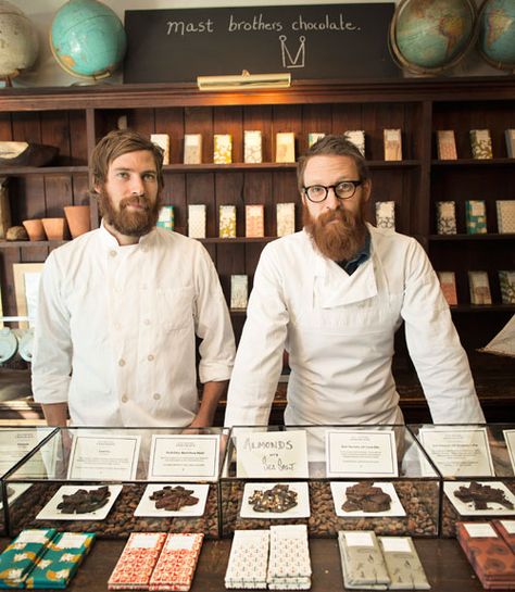 Brothers Michael (left) and Rick Mast sell their bean-to-bar chocolate in flavors like serrano pepper and almond — sea salt at a storefront tasting room, and host behind-the-scenes tours of their factory on weekends.  (Tours cost $9.99; 718-388-2625, mastbrotherschocolate.com)   - CountryLiving.com Mast Brothers Chocolate, Mast Brothers, Chocolate Stores, Regional Food, Serrano Pepper, Chocolate Packaging, Chocolate Shop, Chocolate Factory, Tasting Room