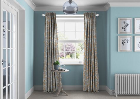 Curtains for sky blue walls Curtains For Light Blue Walls, Curtains For Blue Walls, Light Blue Painted Walls, Sky Blue Walls, Blue Floral Curtains, Curtains To Go, Dark Blue Rooms, Blue Walls Living Room, Teal Curtains