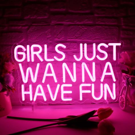 Girls Just Wanna Have Fun Neon Sign for Wall Decor, Retro Style Pink LED Neon Signs, Wedding Party Girl Neon Light Sign,USB Powered for Teen Bedroom Aesthetic Wedding Party Christmas Birthday Gift(8.4*14.9in) Pink Led Lights, Pink Neon Sign, Neon Girl, Girls Just Wanna Have Fun, Neon Wall Signs, Christmas Birthday Party, Light Up Signs, Neon Sign Bedroom, Neon Aesthetic