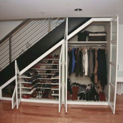 Closet Under The Stairs, Closet Door Storage, Under Stairs Storage Solutions, Closet Under Stairs, تحت الدرج, White Stairs, Stairs Storage, Staircase Storage, Stairs Ideas