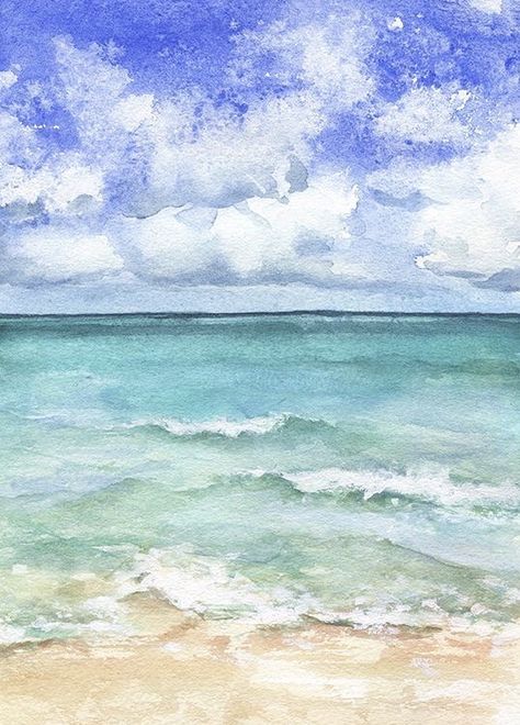 Ocean Landscape Painting, Beach Scene Painting, Watercolor Scenery, Beach Art Painting, Bunny Watercolor, Watercolor Art Landscape, Watercolor Ocean, Diy Watercolor Painting, Wave Painting