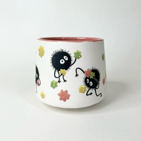 Things To Paint Pottery, Mug Inspiration Design, Color Me Mine Studio Ghibli, Pottery Painting Ideas For Guys, Soot Sprite Pottery, Diy Painted Pottery Ideas, Diy Paint Pottery, Anime Pottery Painting Ideas, Pottery Painting Ideas Studio Ghibli