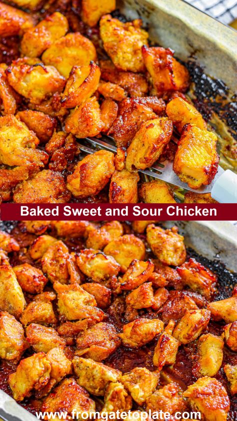 Sweet And Sour Chicken Casserole, Cubed Chicken Recipes Healthy, Sweet And Sour Chicken Wings Baked, Oven Baked Chicken Bites, Baked Sweet Sour Chicken, Baked Sweet And Sour Chicken, Baked Sweet And Sour Chicken Damn Delicious, Sweet And Sour Chicken Recipe, Oven Baked Sweet And Sour Chicken