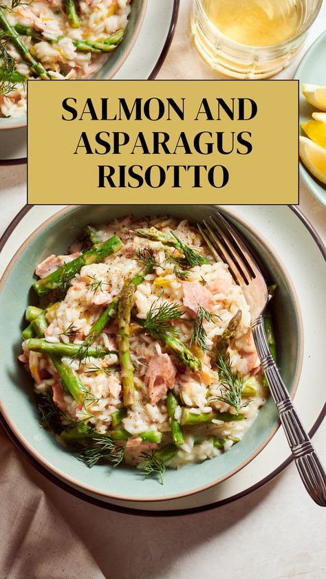 Salmon And Risotto, Spring Risotto, Salmon Risotto, Spring Cooking, Best Risotto, Asparagus Risotto, Creamy Salmon, Family Breakfast Recipes, Salmon And Asparagus