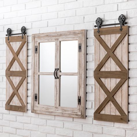 Glitzhome 31.5"H Oversized Farmhouse Wood Window Frame Wall Mirror Barn Door Wall, Console Decor, Barn Door Decor, Farmhouse Wall Mirrors, Wooden Barn Doors, Wood Window Frame, Oversized Wall Mirrors, Wood Window, Office Makeover