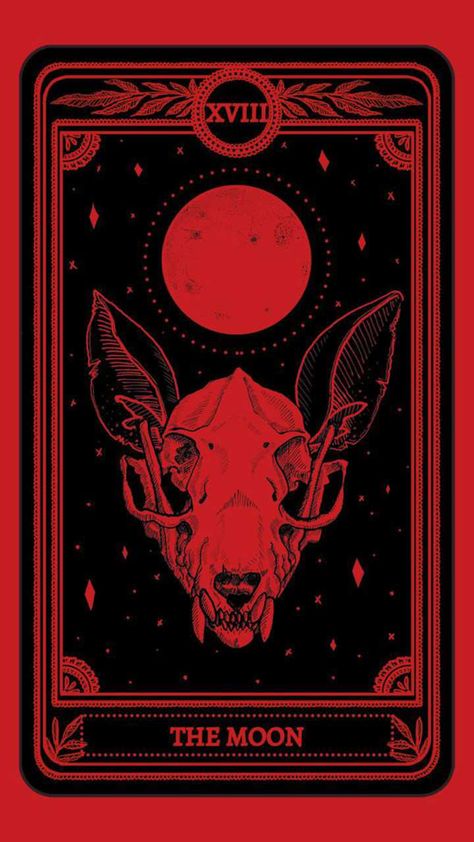 The Moon Tarot Wallpaper, Moon Tarot Wallpaper, Tarot Cards Wallpaper Iphone, Tarot Card Wallpaper, Card Wallpaper, Red Aesthetic Grunge, The Moon Tarot Card, The Moon Tarot, Goth Wallpaper